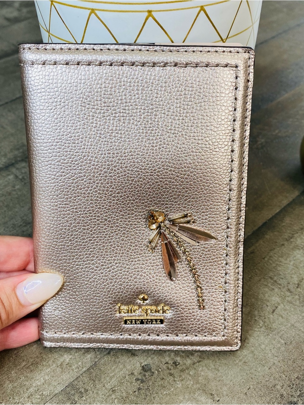 Kate Spade New York Imogene Dragonfly Passport Case Rose Gold Metallic - Picture 4 of 5